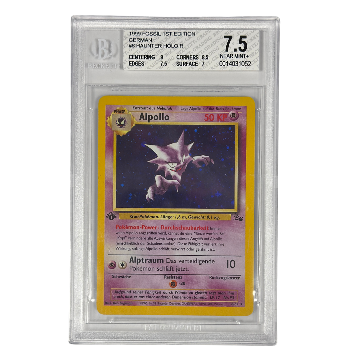Pokémon - Ghastly Holo #6/62 (Fossil 1st Edition) – BGS 7.5 Near Mint+