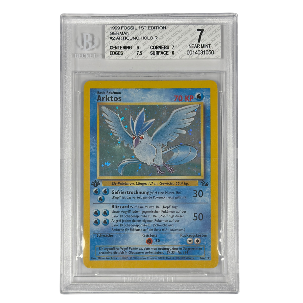 Pokémon - Artikodin Holo #2/62 (Fossil 1st Edition) – BGS 7 Near mint