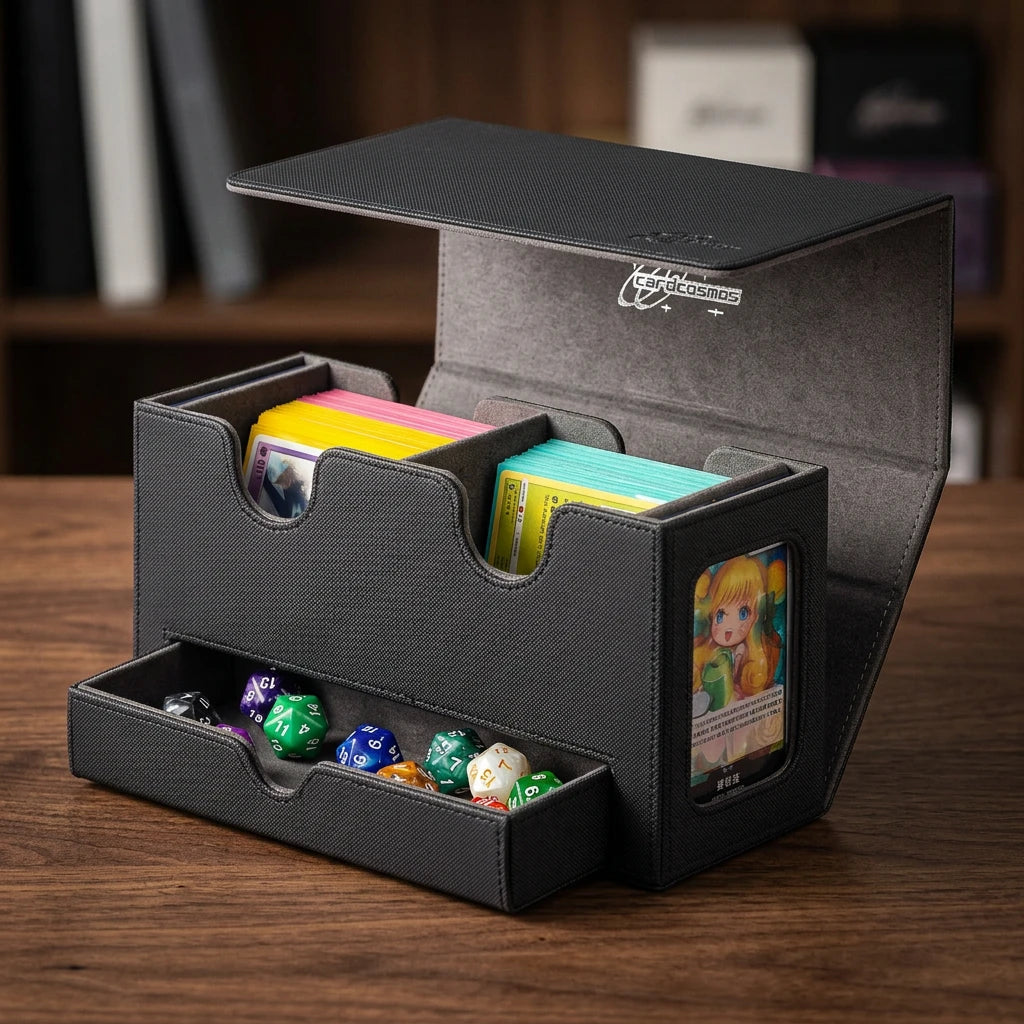 cardcosmos - Boîte de deck premium 200+ avec plateau à dés Noir