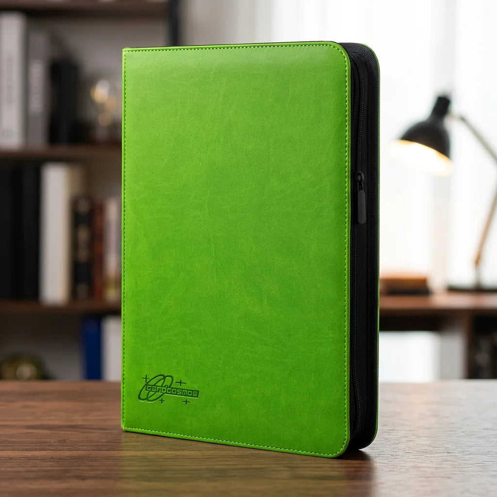 cardcosmos - Classeur zippé premium en cuir 9 pochettes - Citron vert