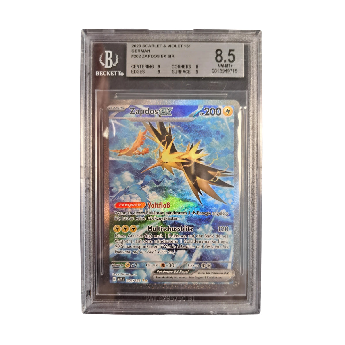 Pokémon - Zapdos ex SIR 202/165 Karmesin & Purpur 151 BGS 8.5 Allemand