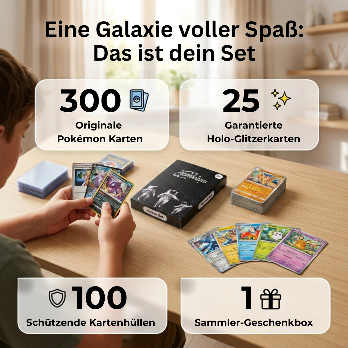 Set de cartes Pokémon Allemand – 200 cartes incl. 25 Holo + 100 Protège cartes