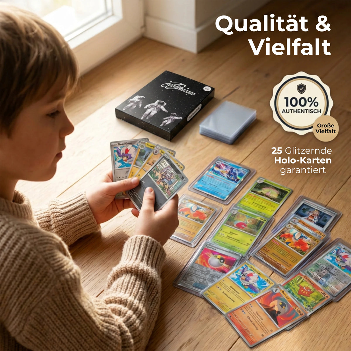 Set de cartes Pokémon Allemand – 200 cartes incl. 25 Holo + 100 Protège cartes