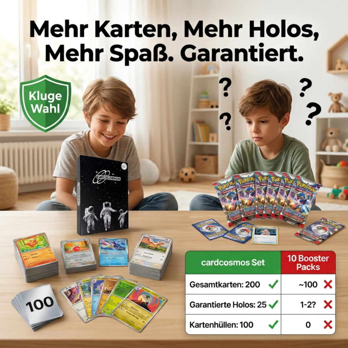 Set de cartes Pokémon Allemand – 200 cartes incl. 25 Holo + 100 Protège cartes