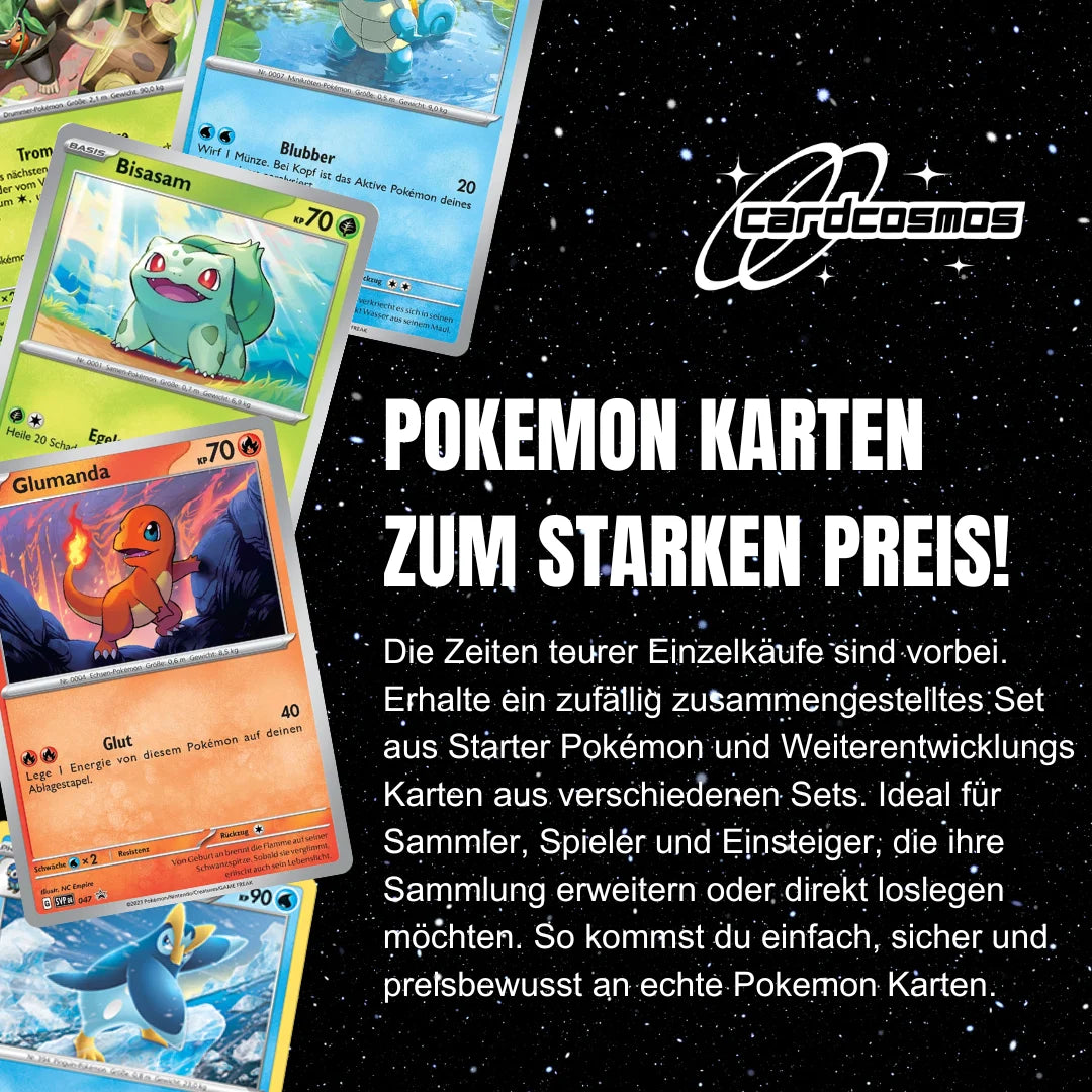 Set de cartes Pokémon Allemand – 20 cartes Pokémon de départ & évolutions – Assemblage aléatoire