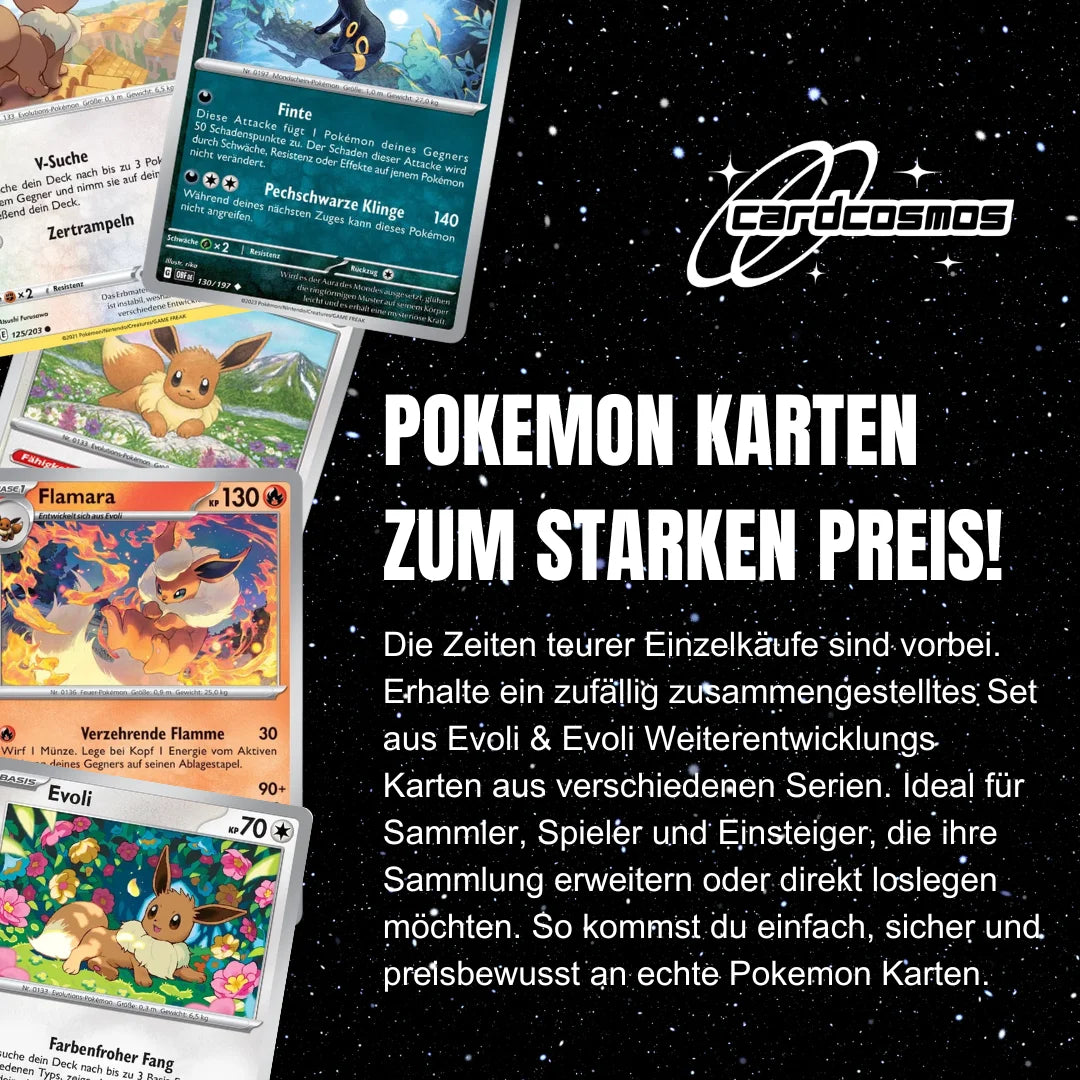 Set de cartes Pokémon Anglais – 10 cartes Evoli/Eevee & évolutions – Assemblage aléatoire