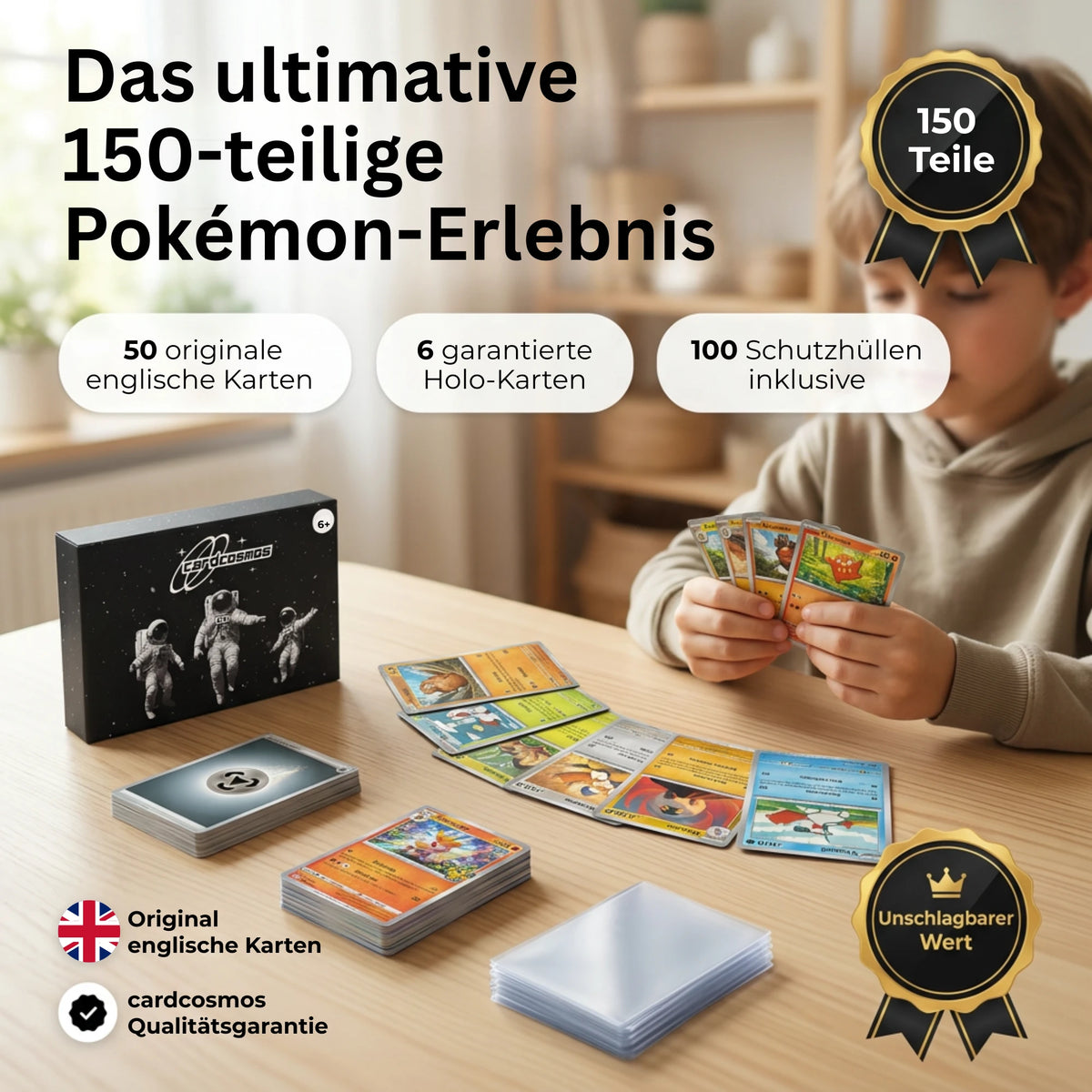 Pokémon Card Set English – 50 cards incl. 6 Holo + 100 Card Sleeves