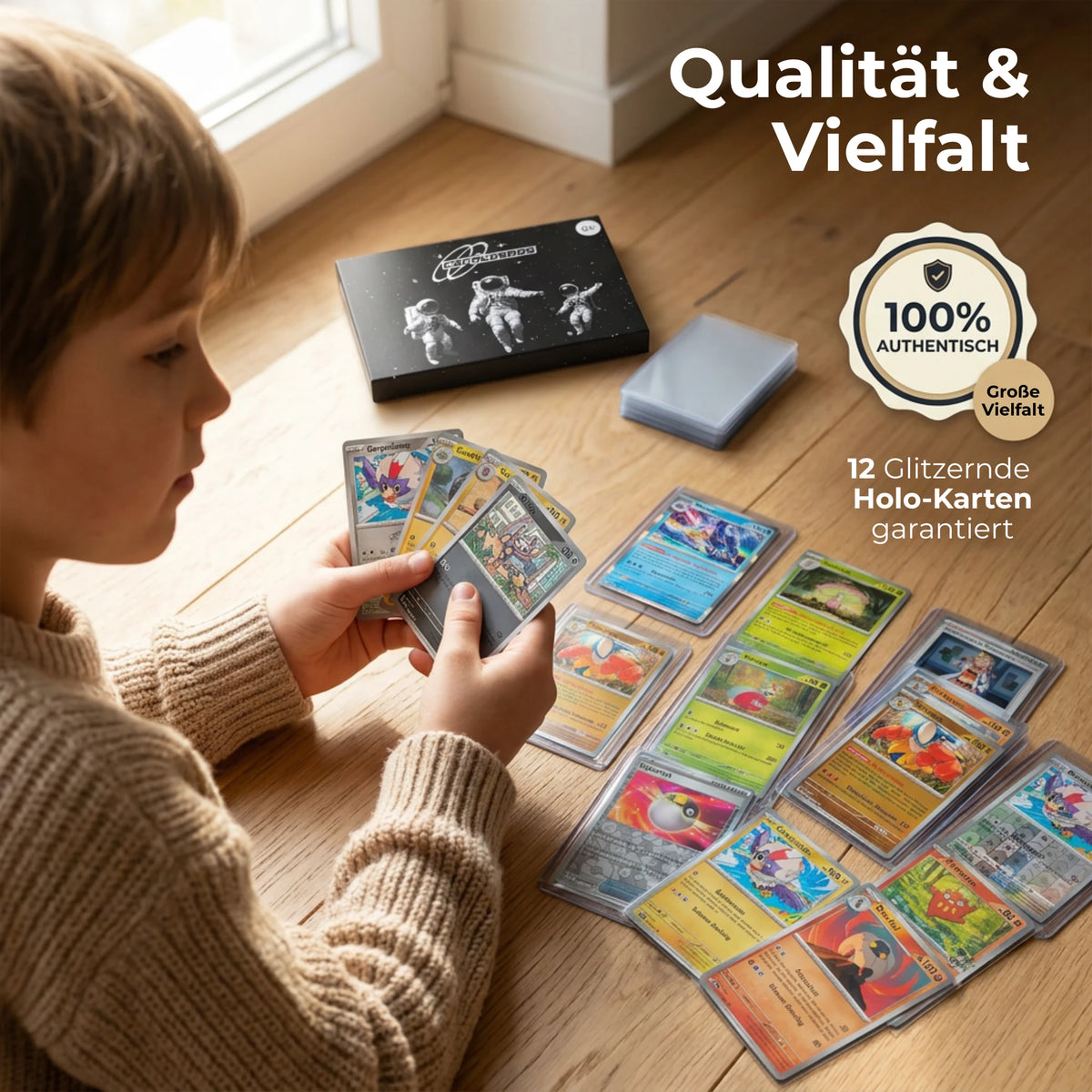 Pokémon Card Set English – 100 cards incl. 12 Holo + 100 Card Sleeves