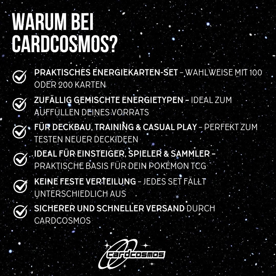 Set de cartes Énergie Pokémon – 100 ou 200 cartes mélangées au hasard