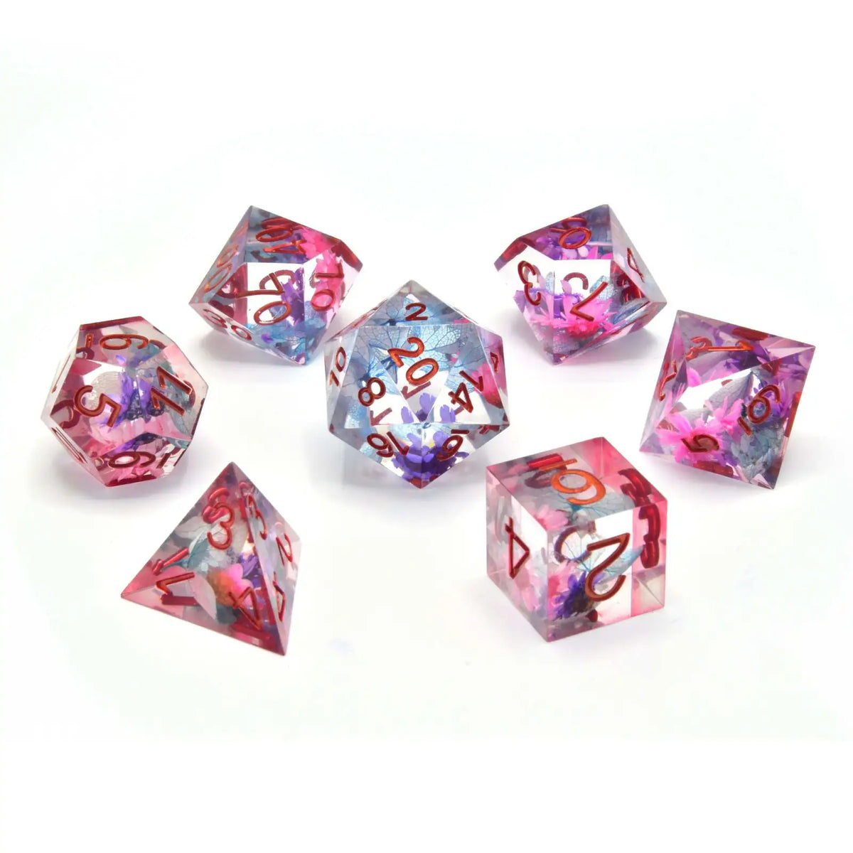 Glassstaff - Floralesence Sharp Edge Resin RPG Dice Set - CritStones Dice