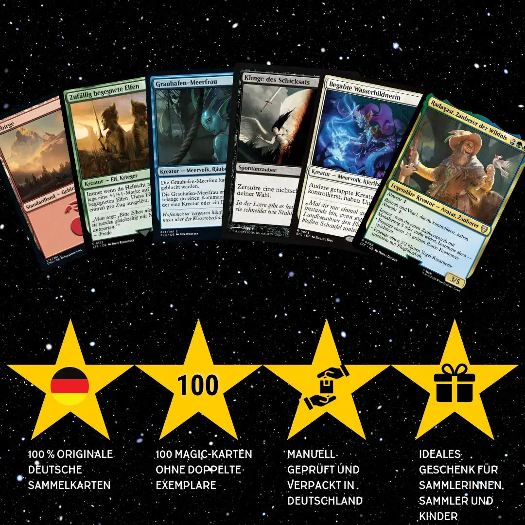 Magic: The Gathering Set de cartes Allemand – 100 cartes incl. 8 Rares & 2 Foils + 100 Protège cartes