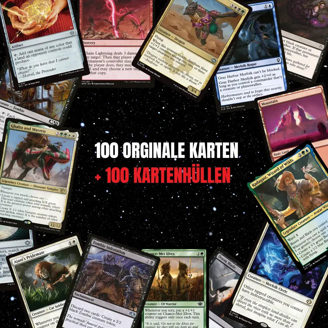 Magic: The Gathering Set de cartes Anglais – 100 cartes incl. 8 Rares & 2 Foils + 100 Protège cartes