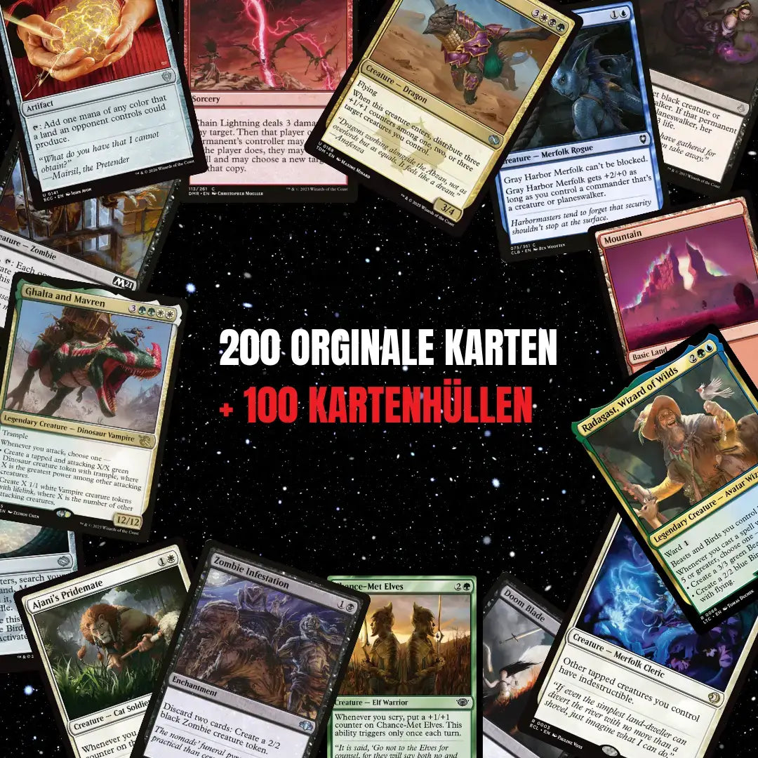 Magic: The Gathering Card Set English – 200 cards incl. 16 Rares & 4 Foils + 100 Card Sleeves