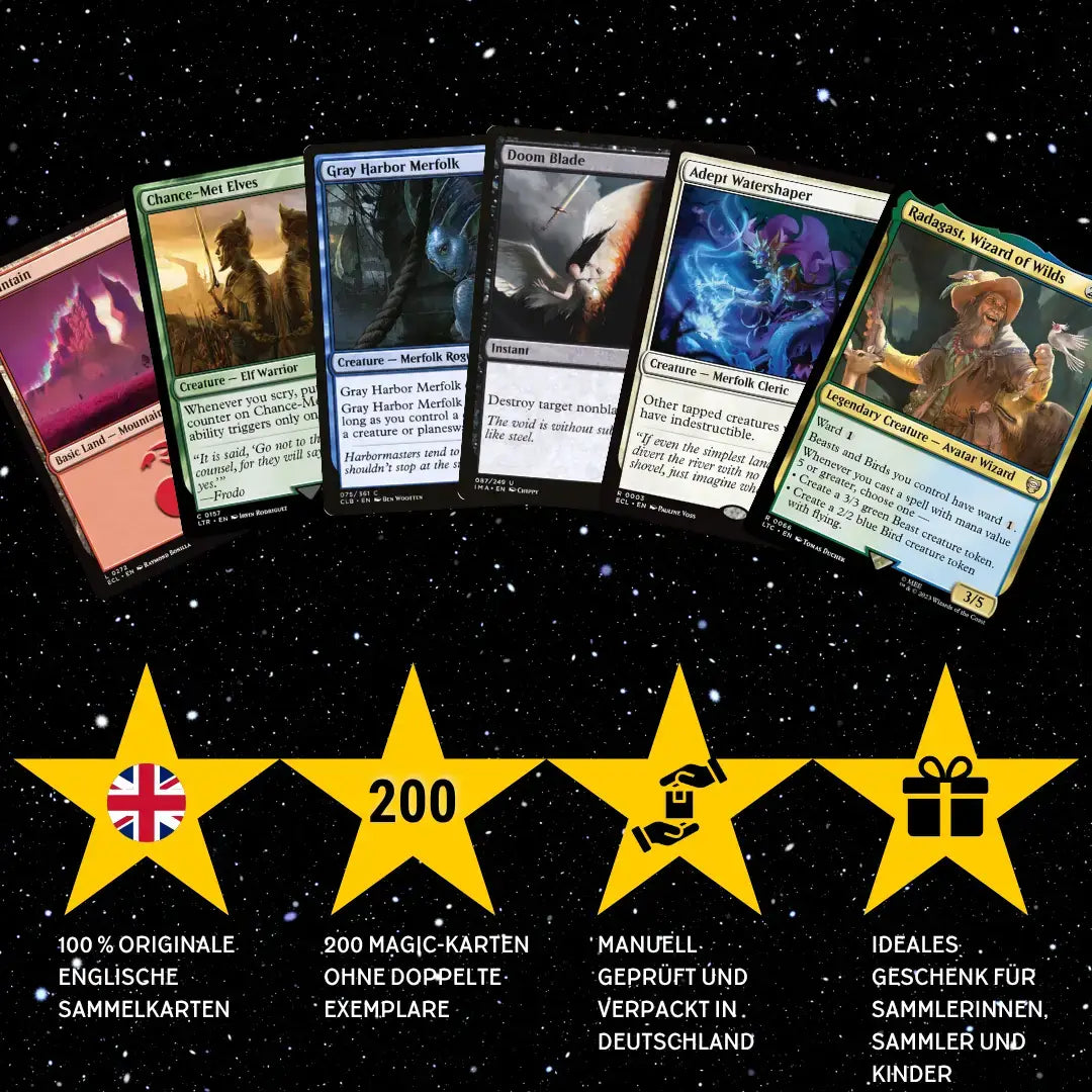 Magic: The Gathering Card Set English – 200 cards incl. 16 Rares & 4 Foils + 100 Card Sleeves