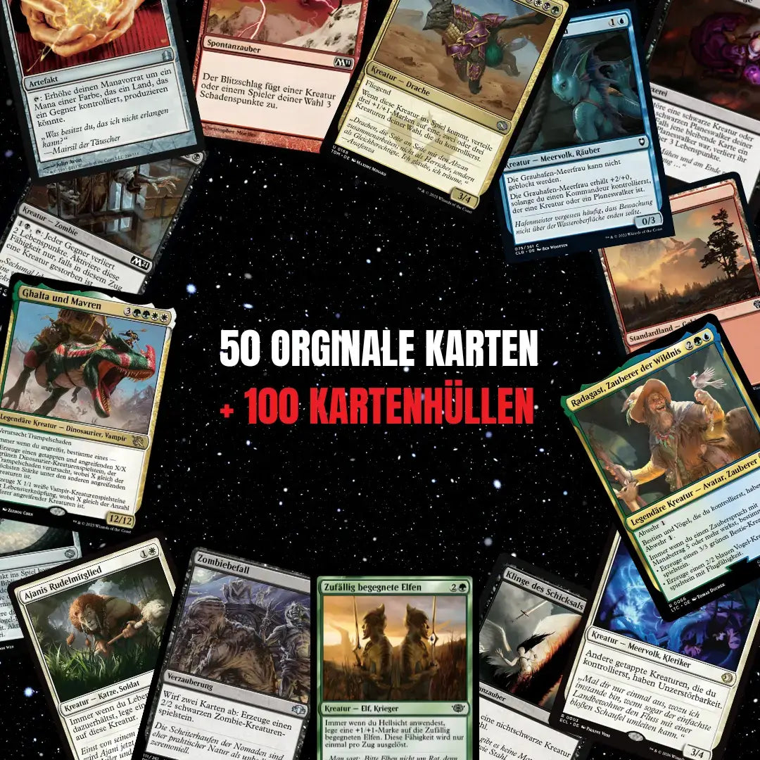 Magic: The Gathering Set de cartes Allemand – 50 cartes incl. 4 Rares & 1 Foil + 100 Protège cartes