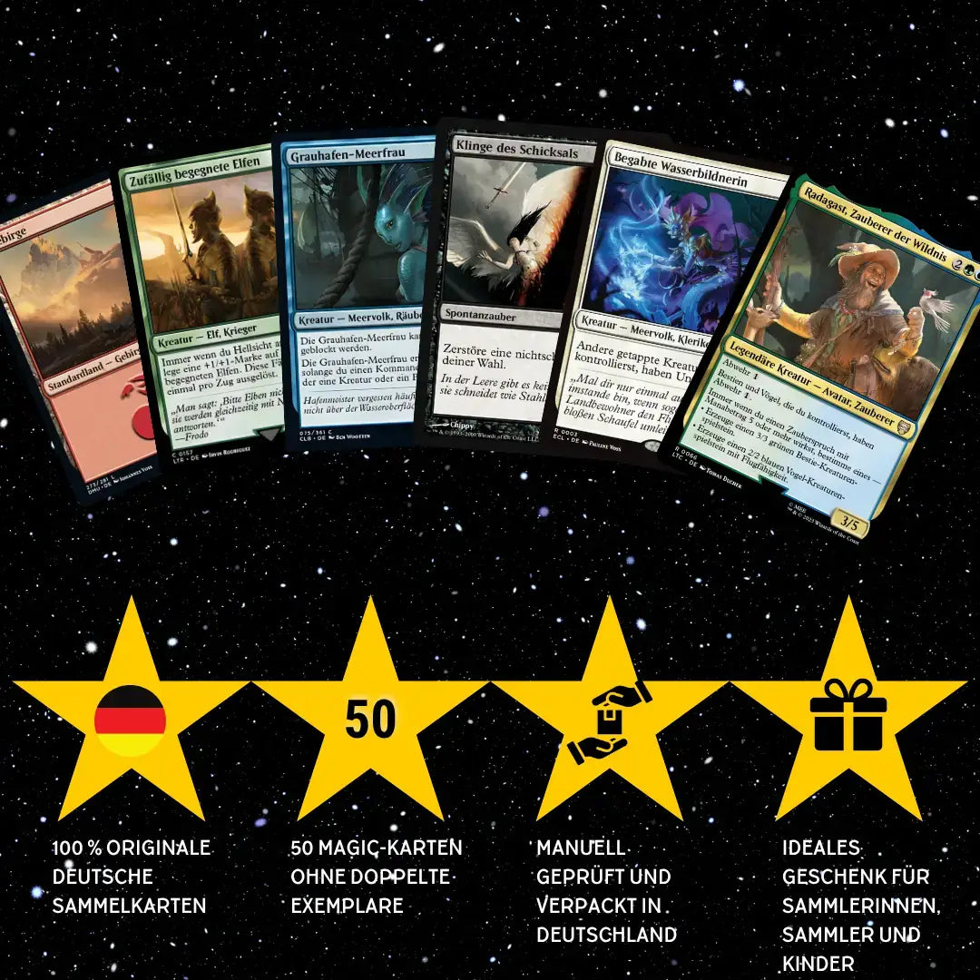 Magic: The Gathering Set de cartes Allemand – 50 cartes incl. 4 Rares & 1 Foil + 100 Protège cartes