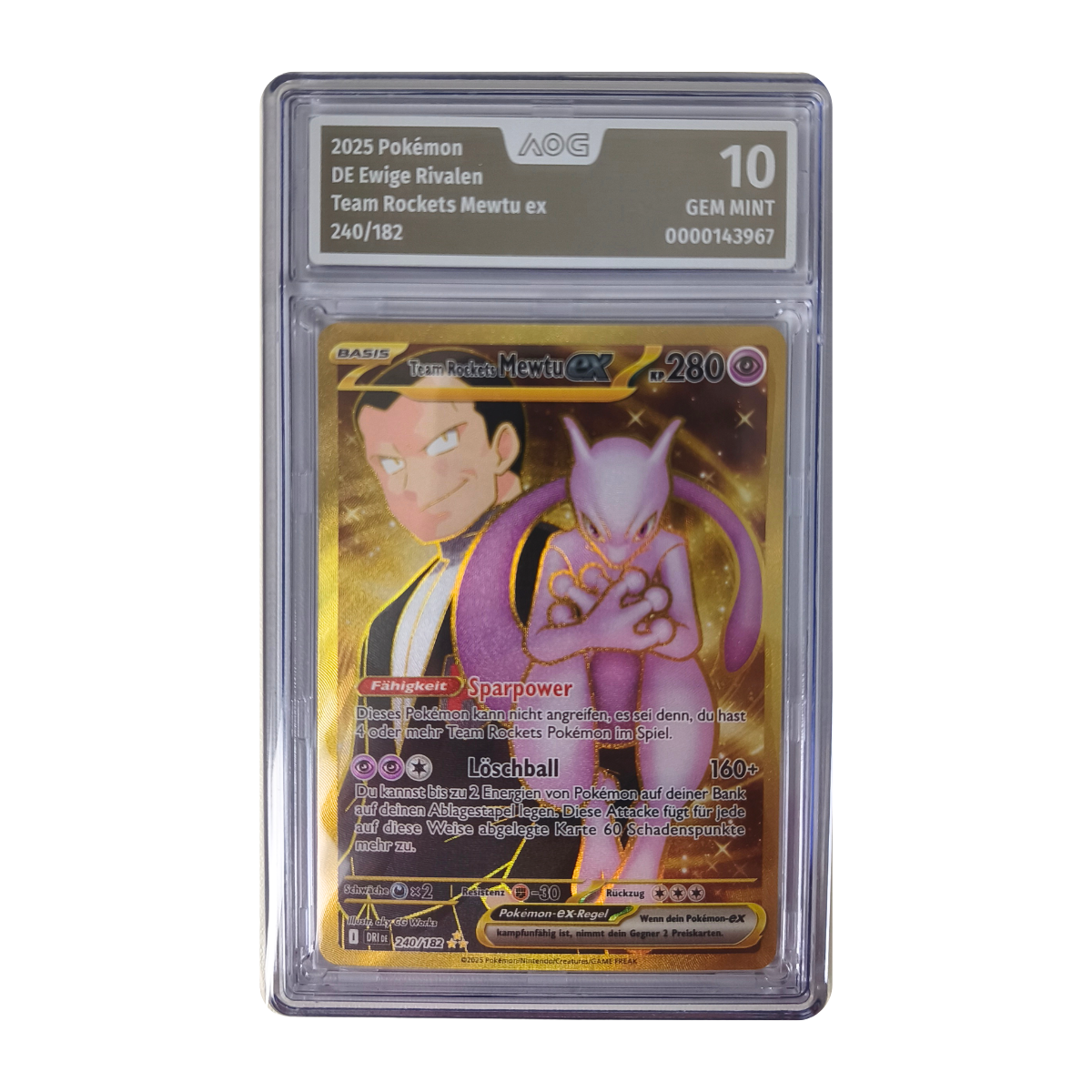 Pokémon - Team Rocket's Mewtwo ex Gold Rare #240/182 (Ewige Rivalen) – AOG 10 Gem Mint