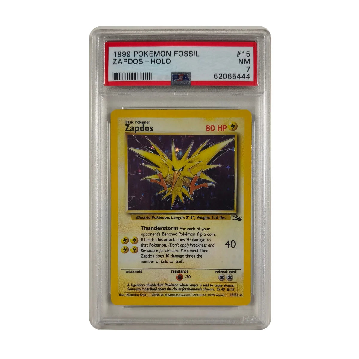 Pokémon - Zapdos Holo #15/62 (Fossil) – PSA 7 Near Mint