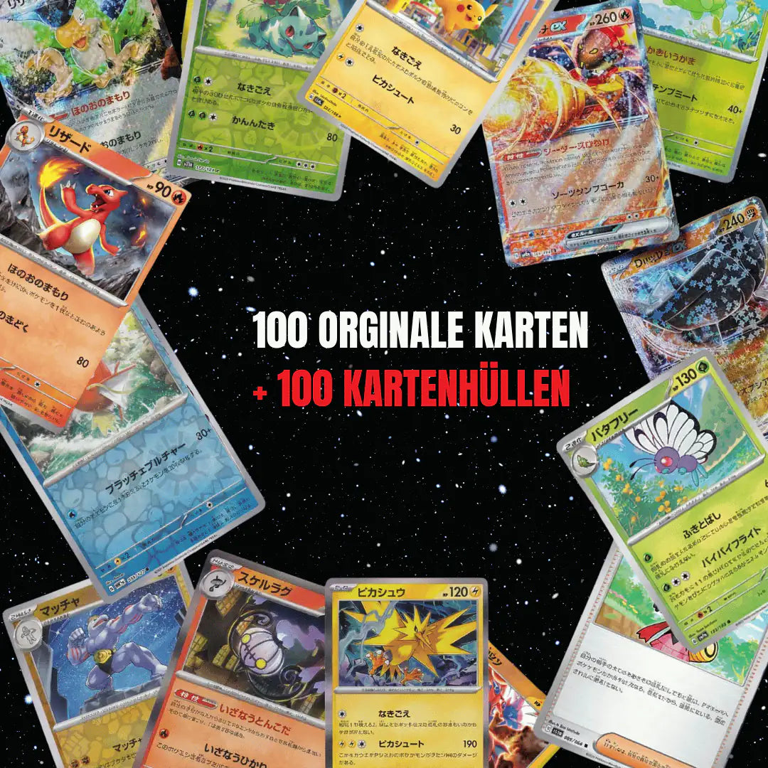 Pokémon Karten Set Japanisch – 100 Karten inkl. 12 Holo + 100 Kartenhüllen