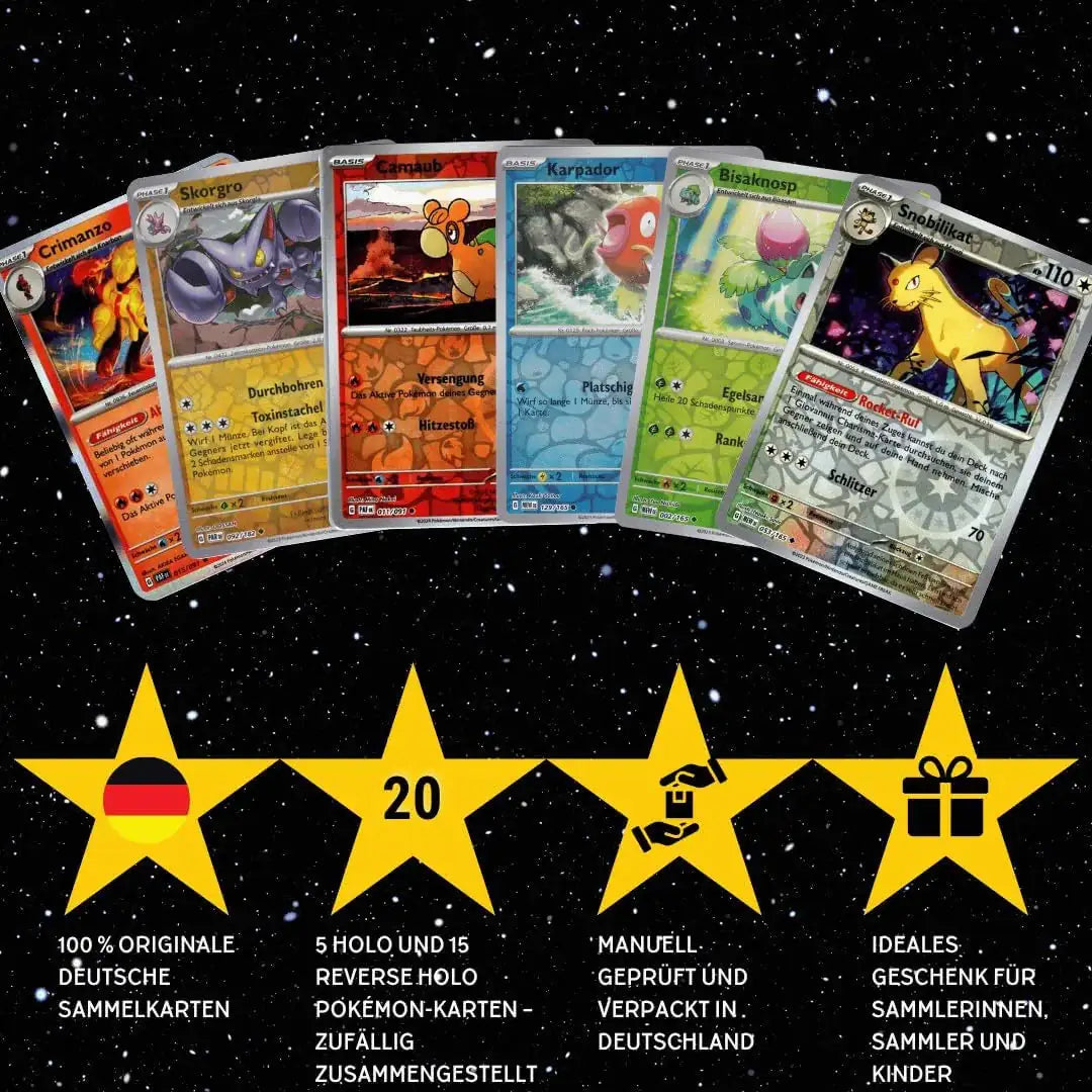 Pokémon Holo Karten Set Deutsch – 20 Holo & Reverse Holo Karten + 100 Kartenhüllen