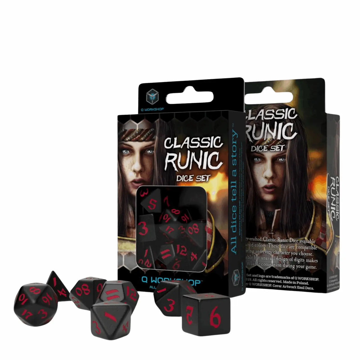 Q Workshop - Classic Runic Black & red Dice Set (7)