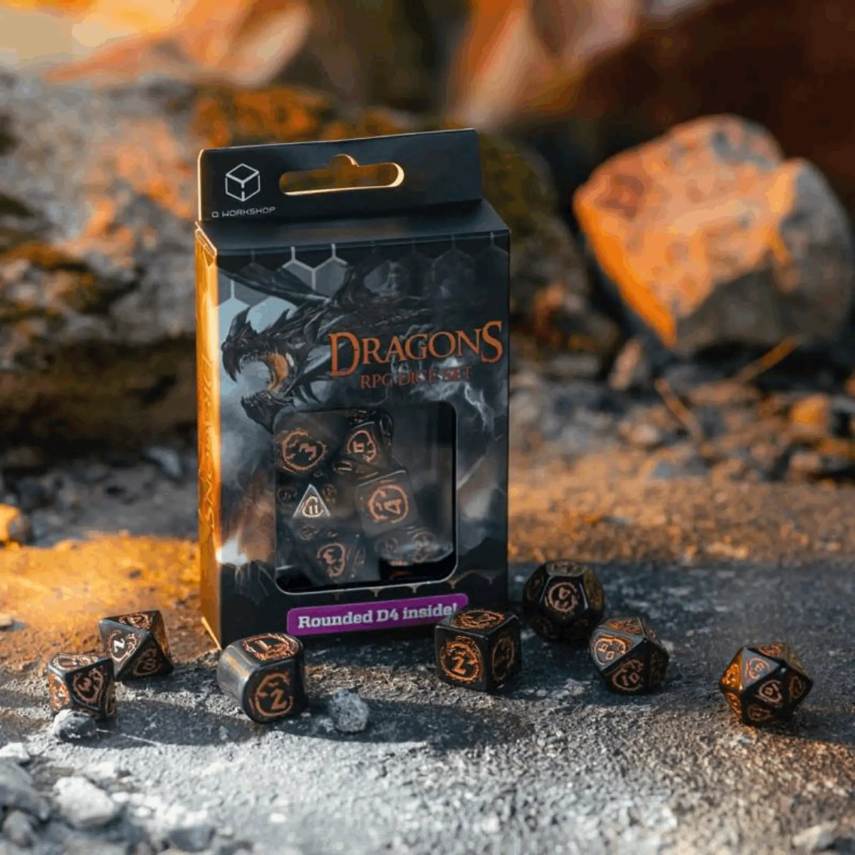 Q Workshop - Dragons Modern Dice Set Obsidian