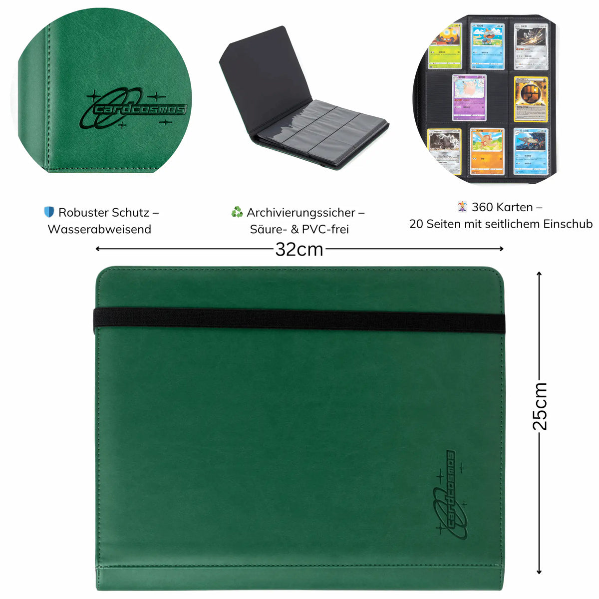 cardcosmos - 9 Pocket Strap Premium Leather Binder - Dunkelgrün