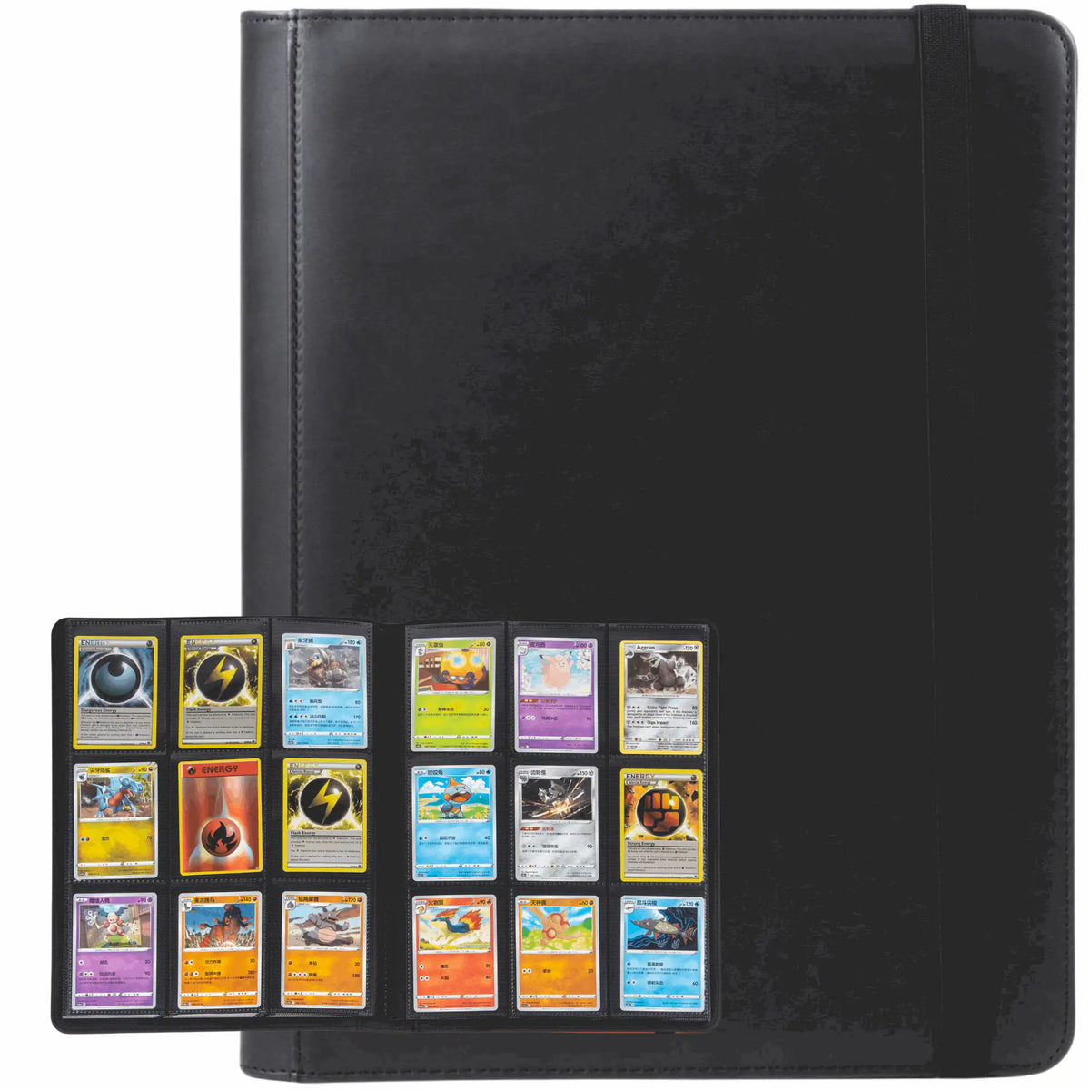 cardcosmos - 9 Pocket Strap Premium Leather Binder - Schwarz
