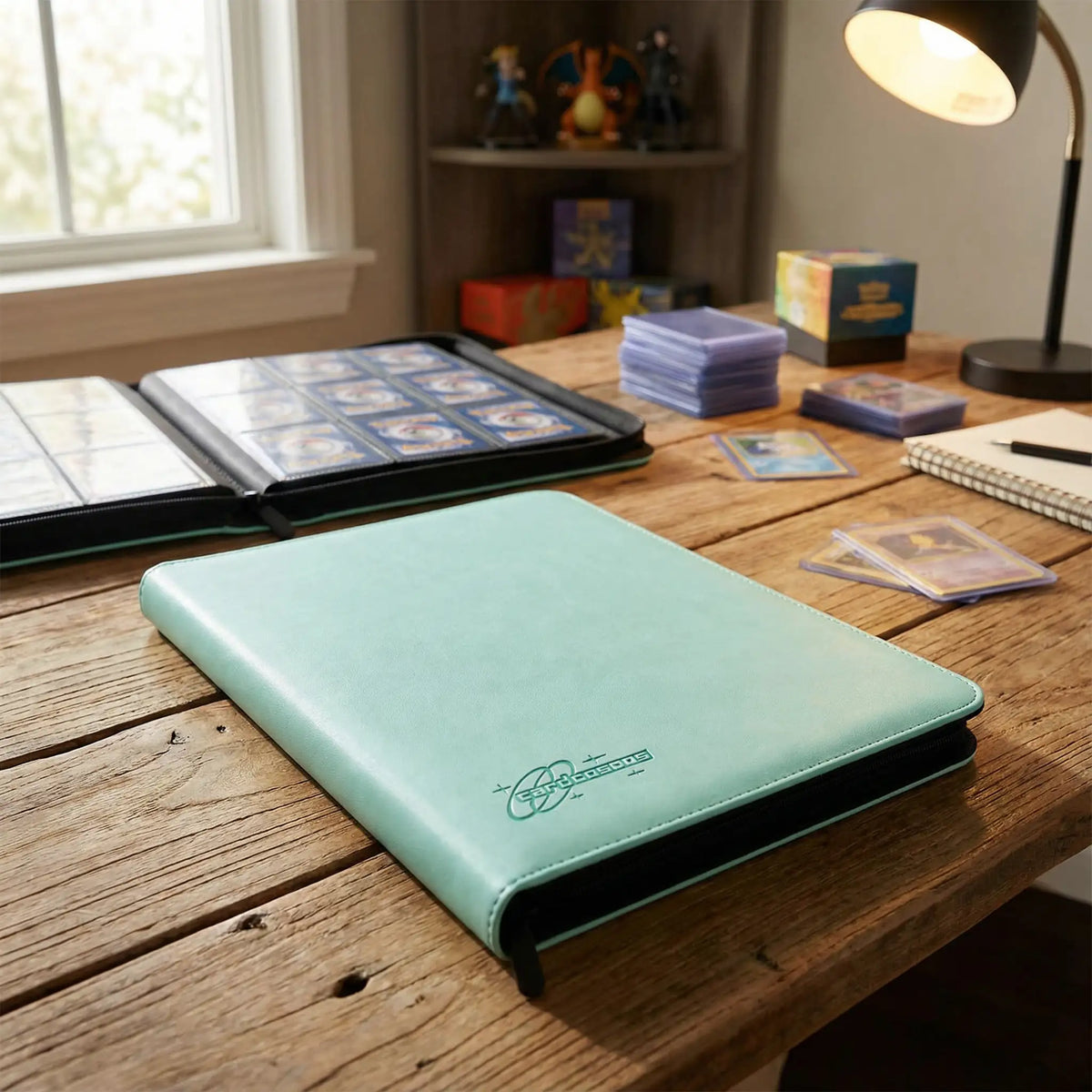 cardcosmos - 9 Pocket Zip Premium Leather Binder - Mintgrün