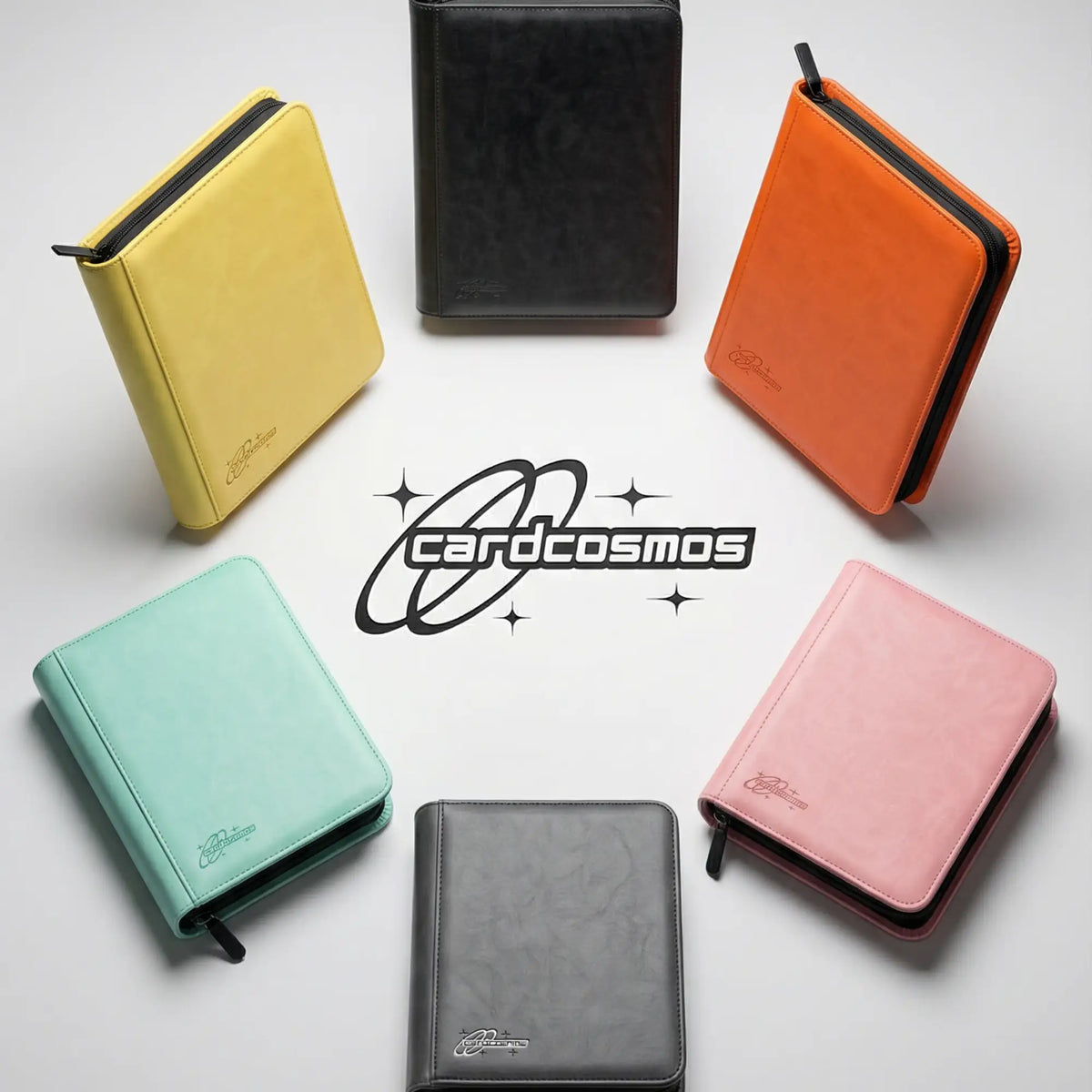cardcosmos - 9 Pocket Zip Premium Leather Binder - Schwarz/Silber